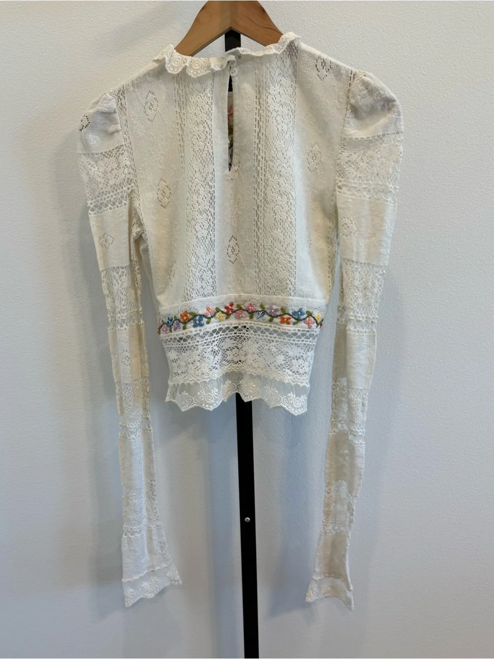 New Free People Garden Grace Lace Floral Embroidered Blouse XS Boho Cottagecore